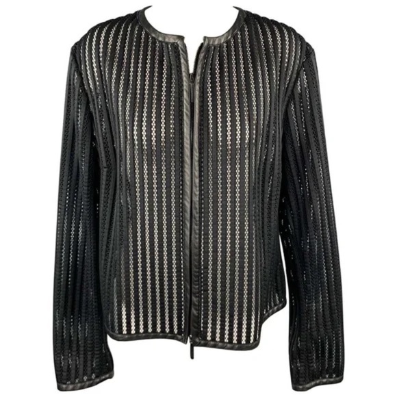 Ralph Lauren Black Label - Cropped Zip front jacket  w/Lamb Leather trim, Size 8 - Picture 1 of 12